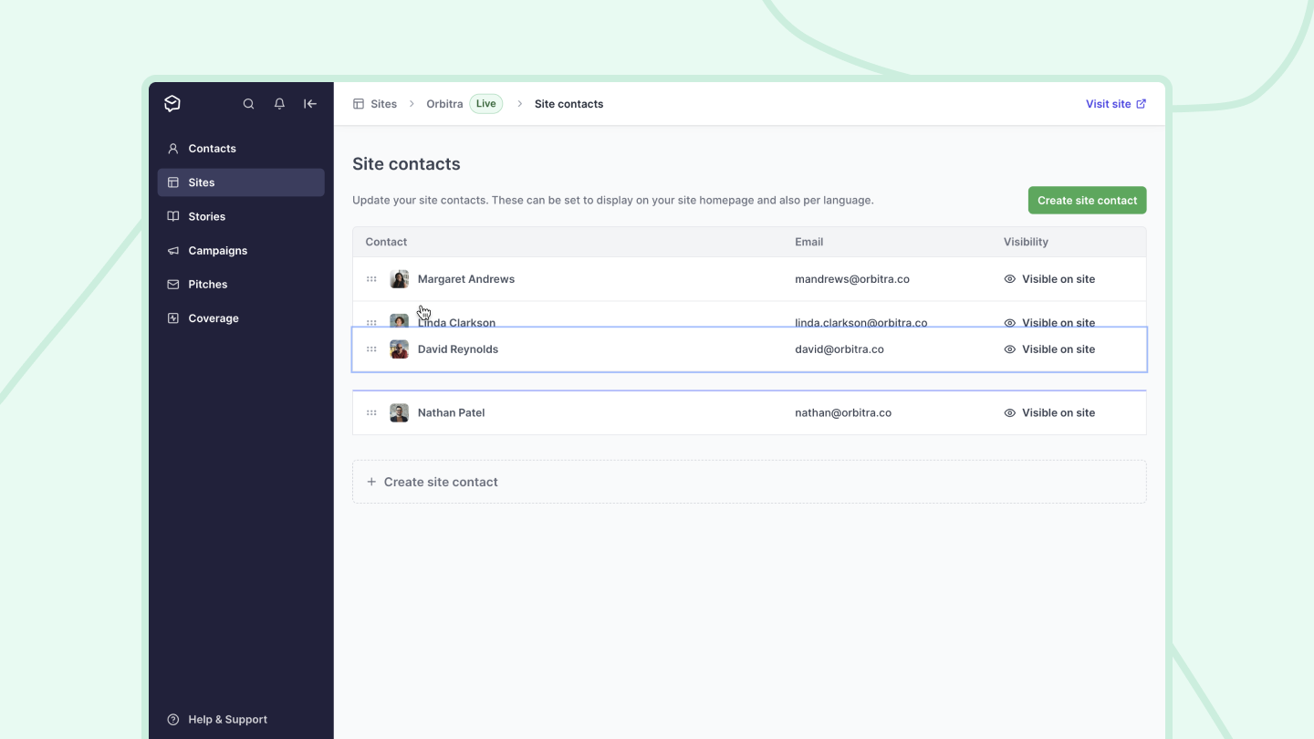 Re-order your site contacts